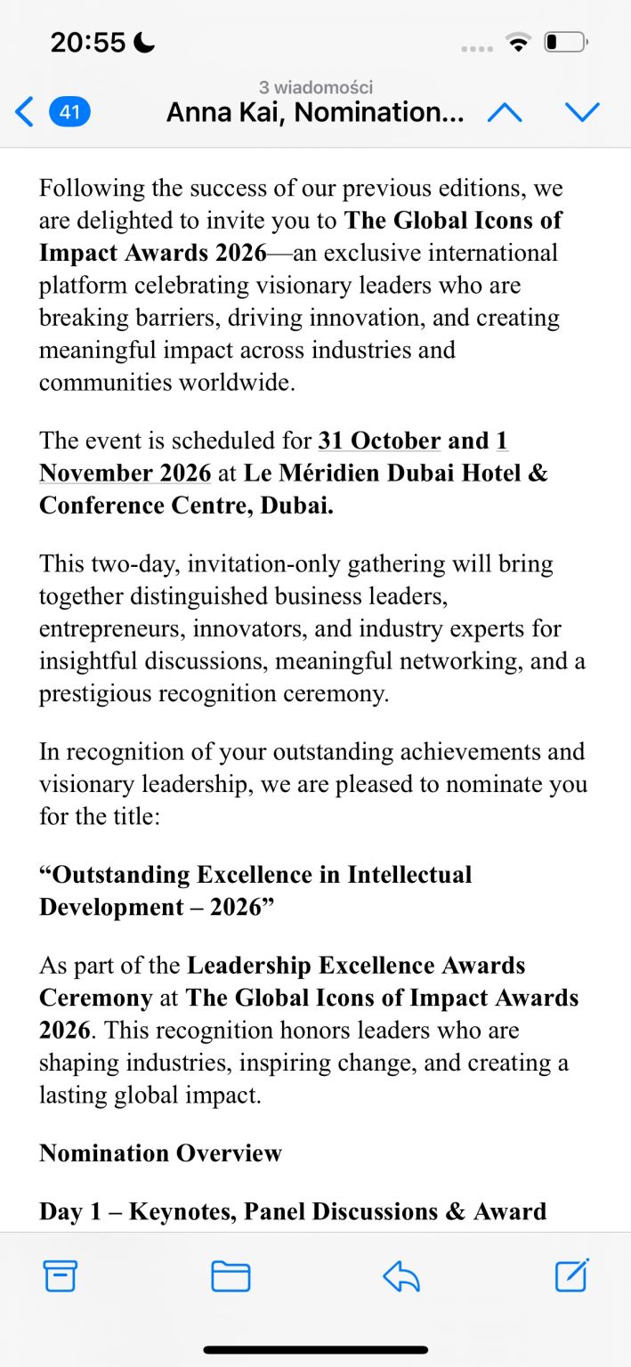 Nomination letter for Outstanding Excellence in Intellectual Development — Global Icons of Impact Awards 2026